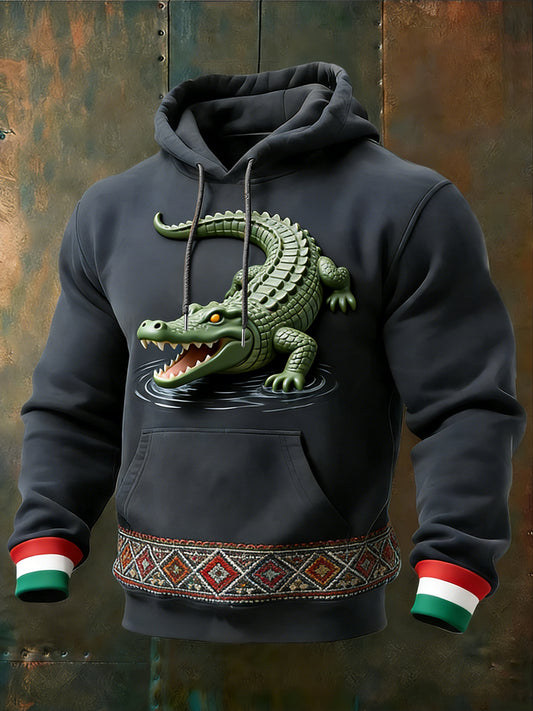 Férfi dinamikus 3d krokodil magyarország-tematikus kapucnis