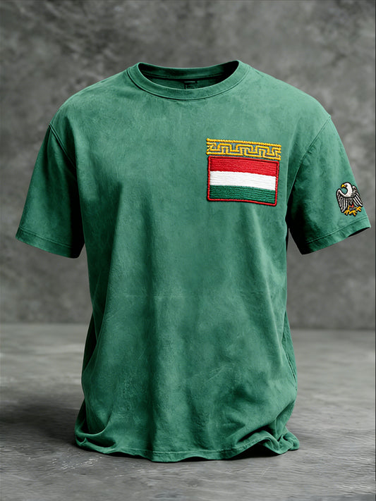 Férfi stílusos zöld magyarország zászló és sas embléma póló