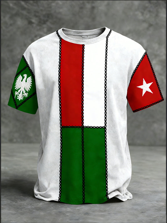 Férfi egyedi patchwork magyarország zászló és sas pólója t-