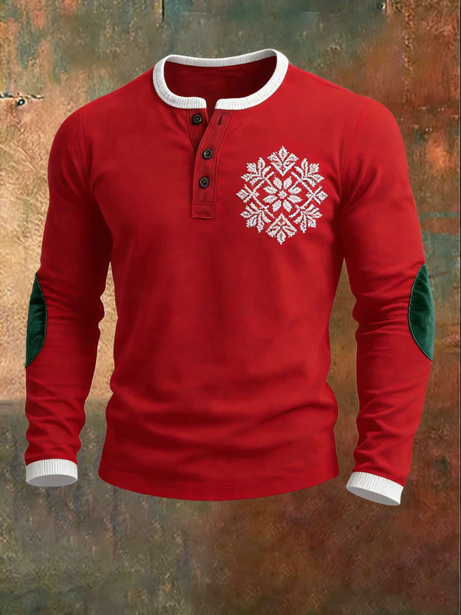 Férfi élénk piros hópehely embléma kontraszt hosszú ujjú