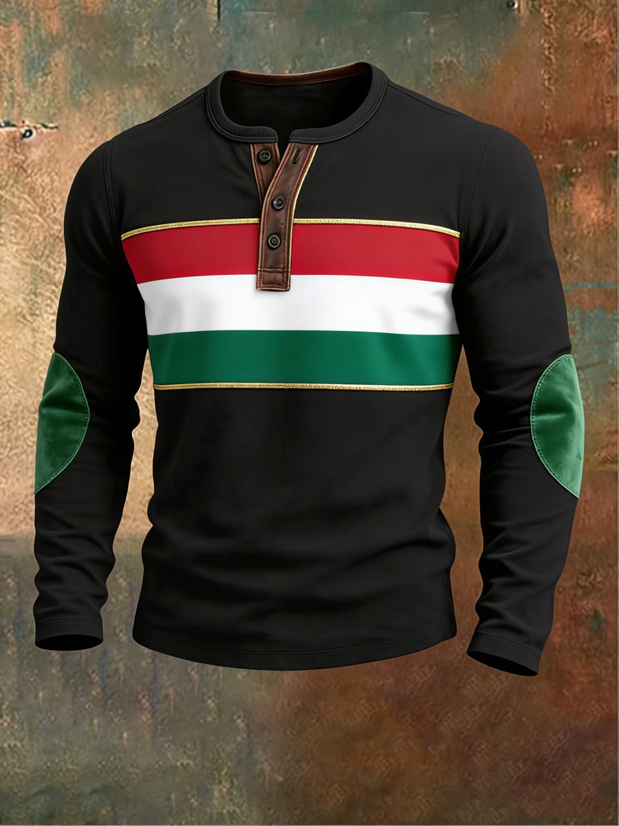 Férfi merész fekete magyarország zászló csík hosszú ujjú