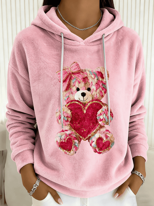 Női aranyos medve valentine flannel hoodie