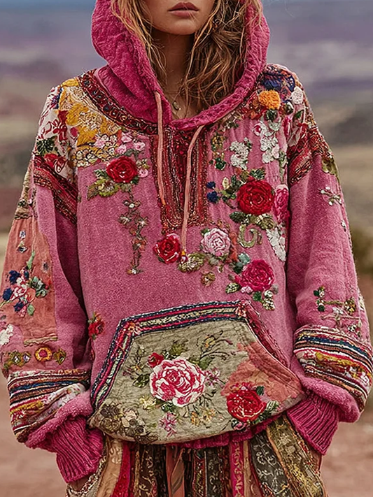 Női botanikus virágnyomtatás hoodie