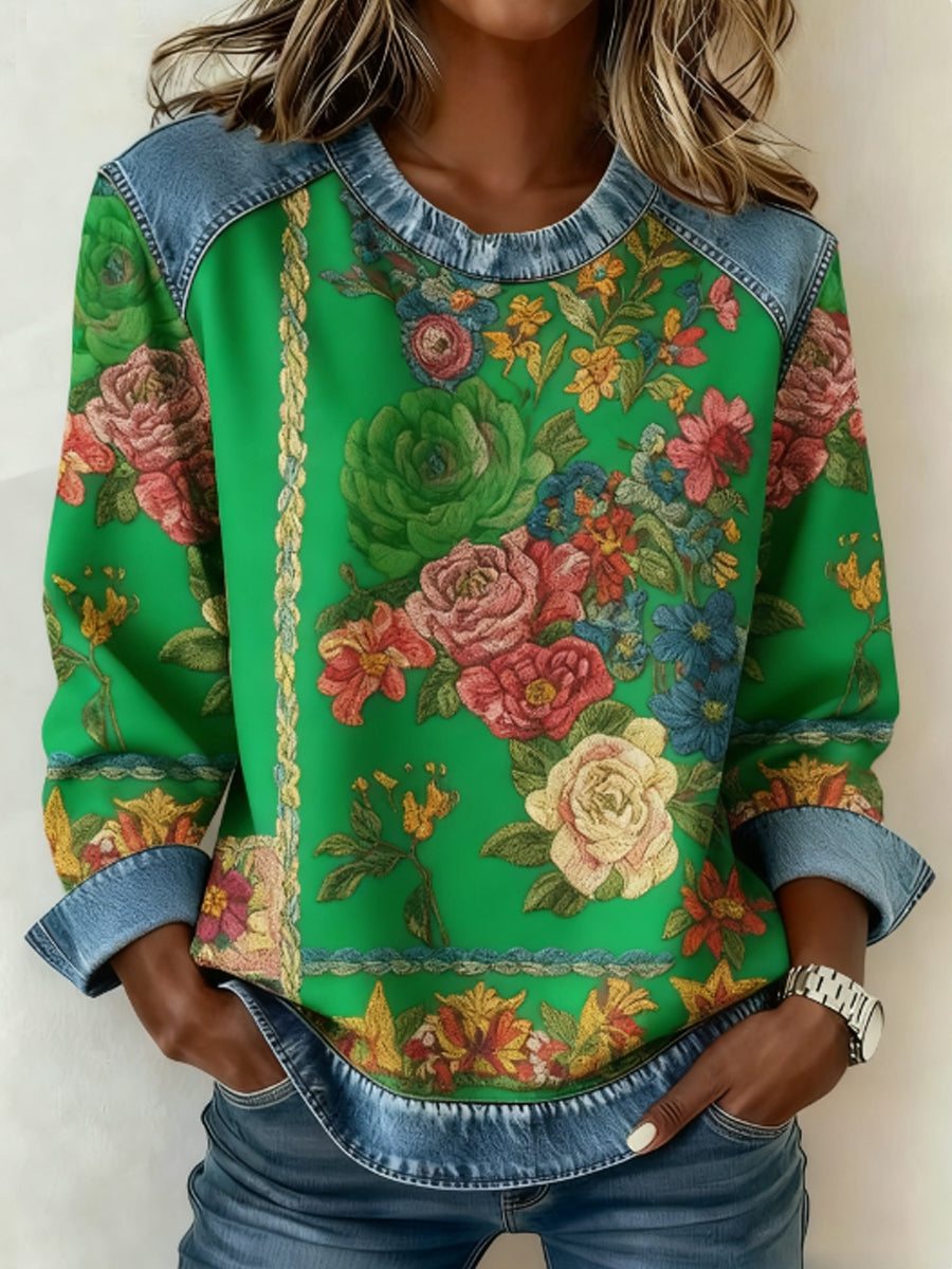 Női mellrák tudatosság virágos 3d nyomtatás farmer pulóver