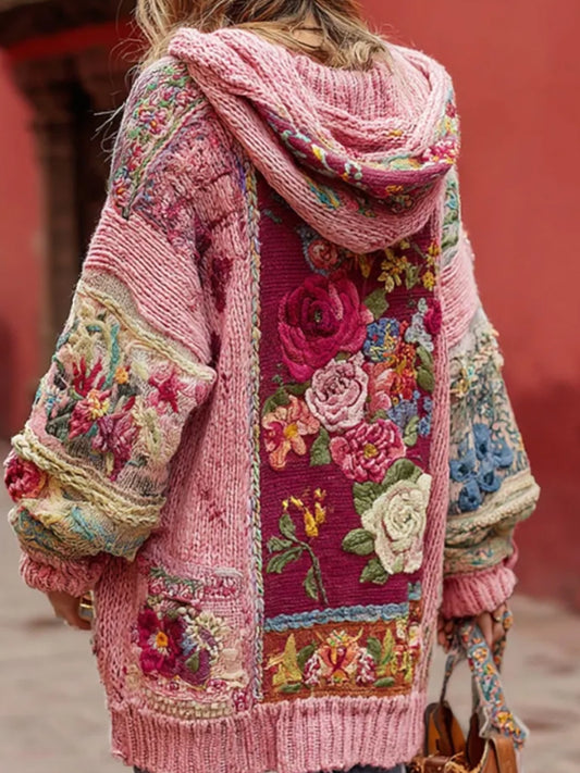 Női mellrák tudatosság virágos gomb kardigán csuklyás pulóver