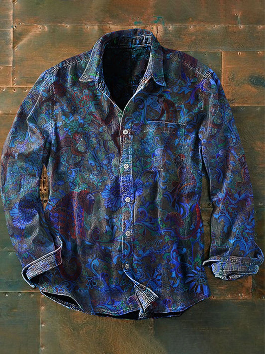 Unisex férfi vintage virágos rózsaszín virág absztrakt nyomtatás alkalmi hosszú ujjú ing