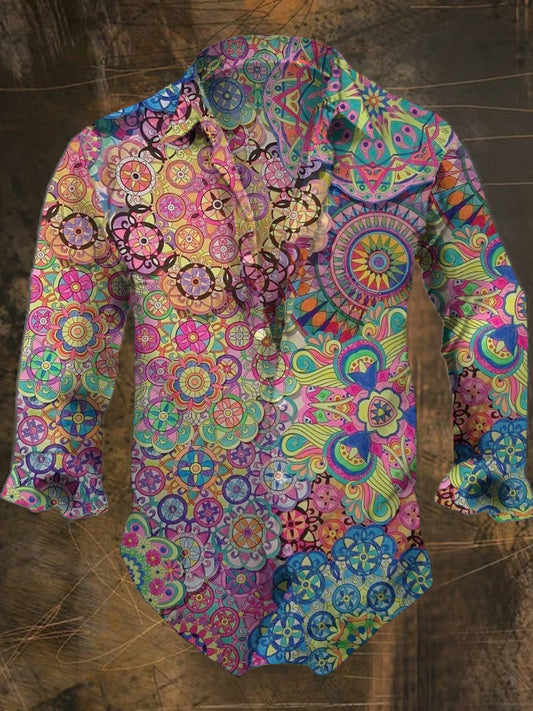 Férfi bohém utcai stílus nyomtatás alkalmi ing hosszú ujjú