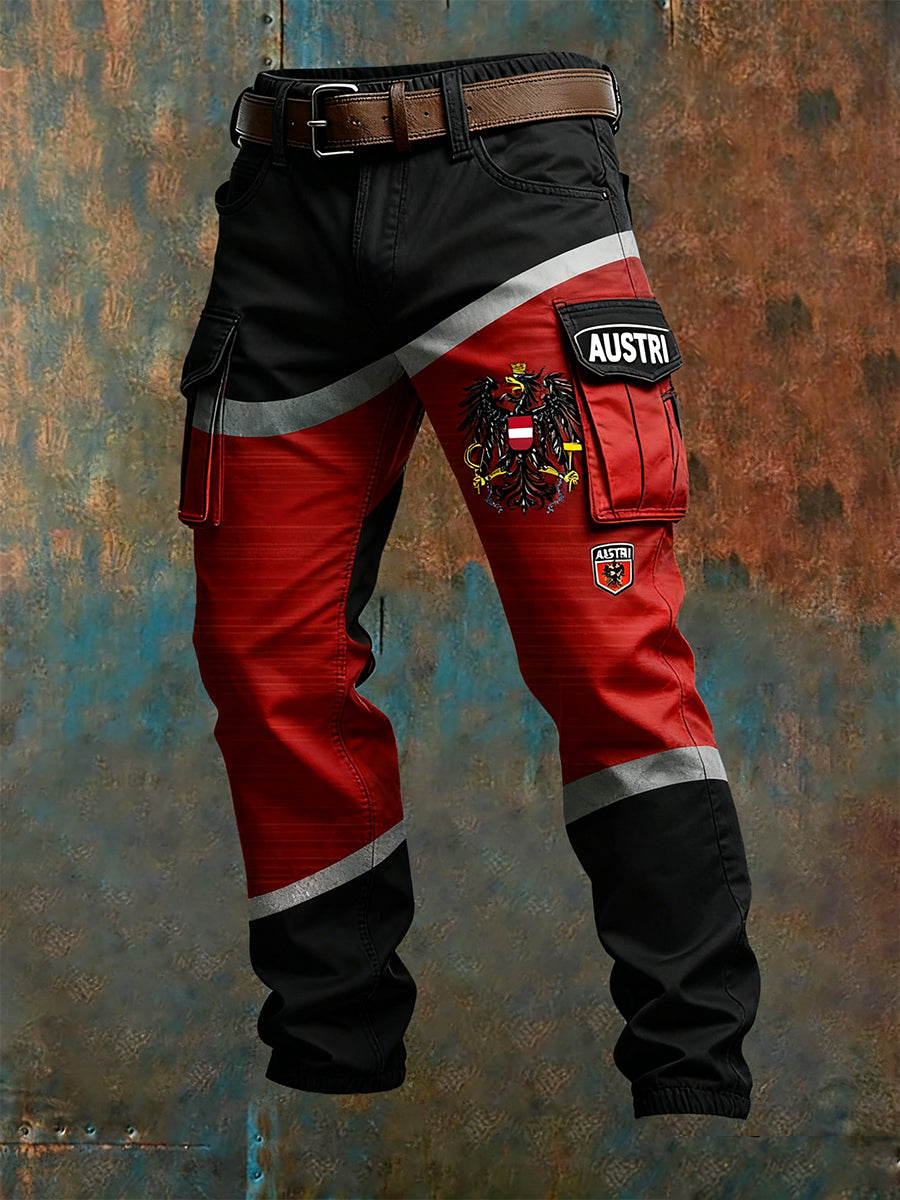 Férfi vintage osztrák zászló művészet nyomtatás üzleti alkalmi munka nadrág