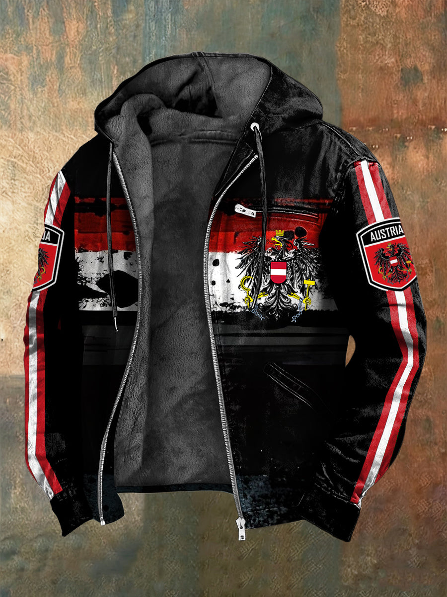 Retro absztrakt osztrák zászló geometriai gyapjú-bélelt csuklyás kabát