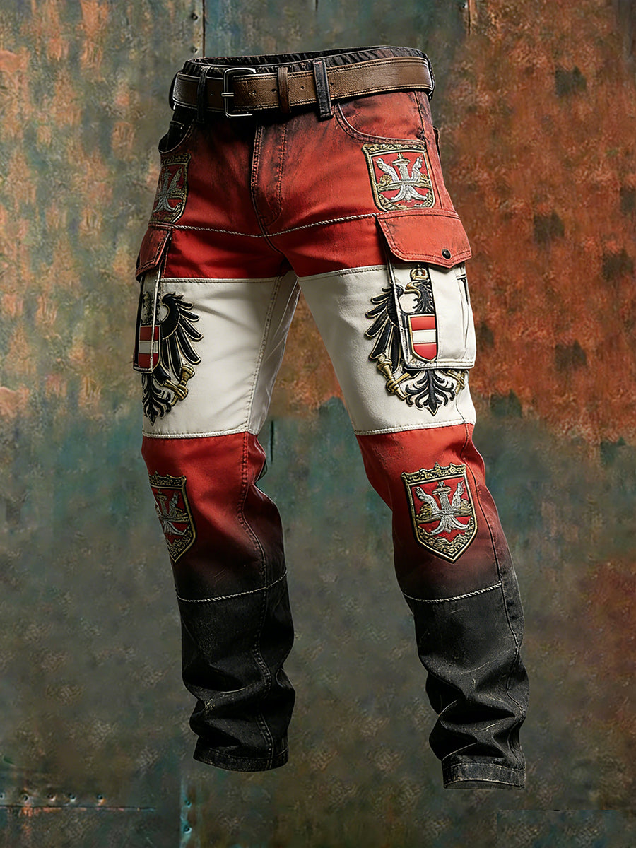 Férfi vintage osztrák zászló művészet nyomtatás üzleti alkalmi munka nadrág