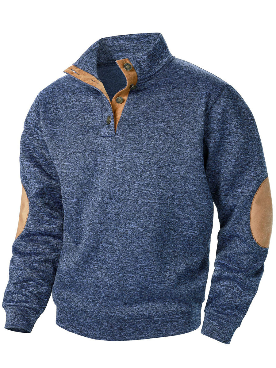 Férfi retro egyszínű alkalmi gombok pulóver