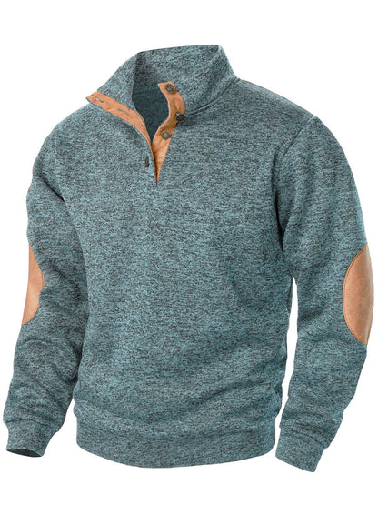 Férfi retro egyszínű alkalmi gombok pulóver