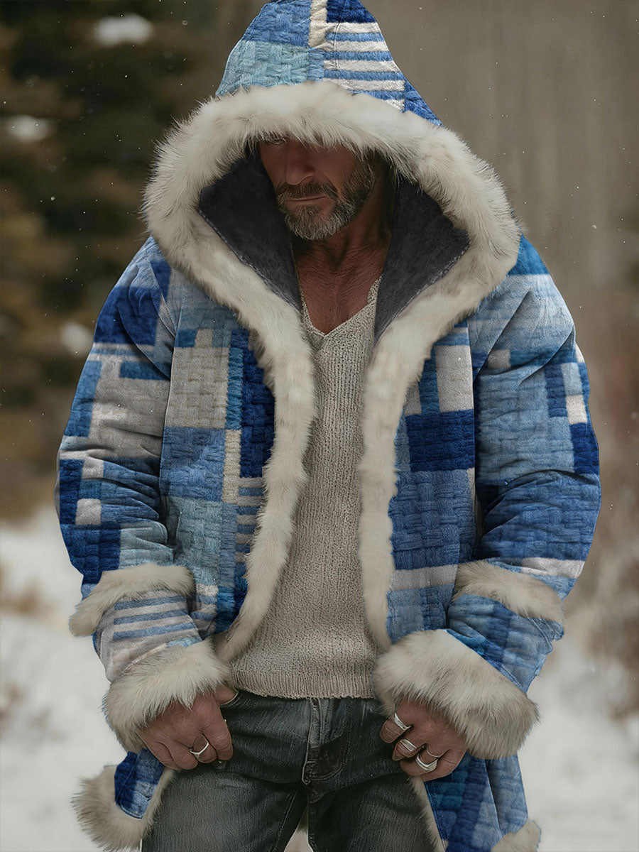 Férfi geometriai művészet csuklyás kardigán