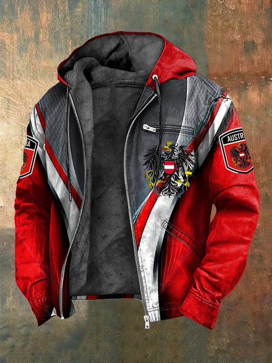 Retro osztrák zászló geometriai kapucnis gyapjú kabát