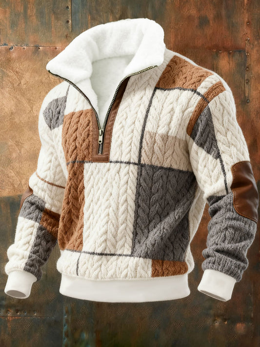 Férfi geometriai art fleece pulóver