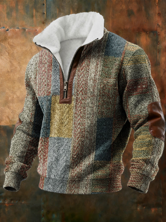 Férfi geometriai művészet gyapjú-bélelt pulóver