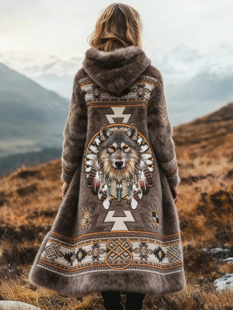 Női azték hangulatos plüss hosszú kardigán