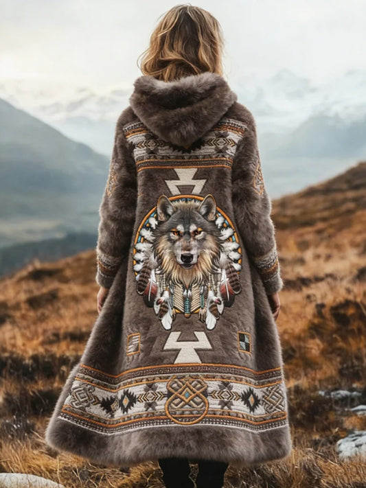 Női azték hangulatos plüss hosszú kardigán