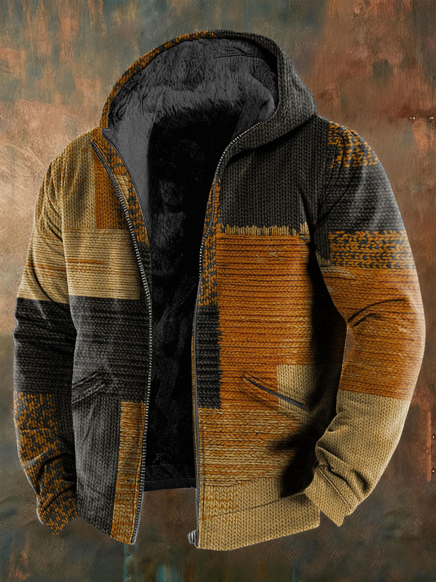 Férfi geometriai art gyapjú bélelt kabát