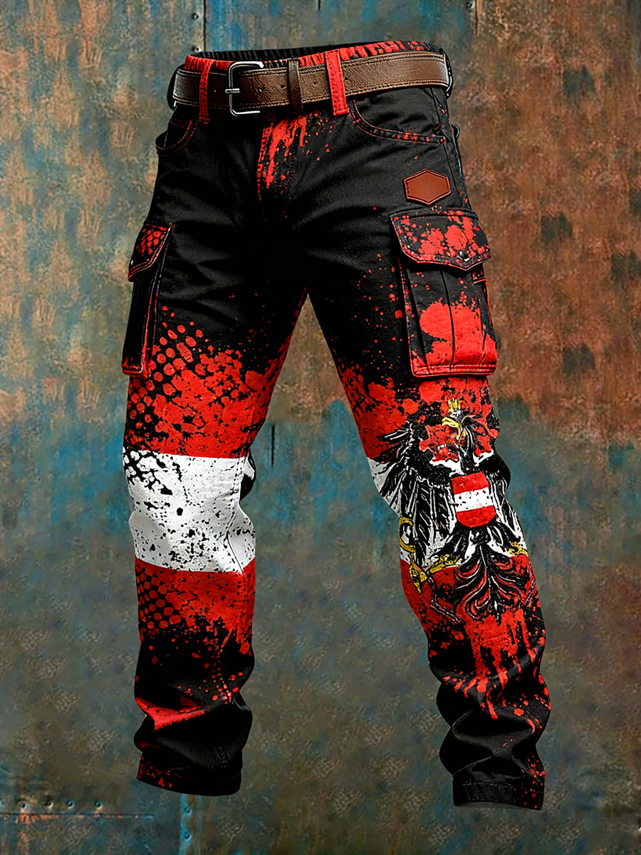 Férfi vintage osztrák zászló művészet nyomtatás üzleti alkalmi munka nadrág