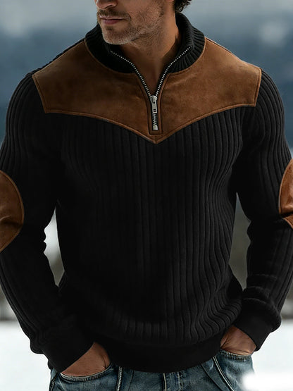 Férfi meleg színű blokkolt alkalmi cipzár pulóver