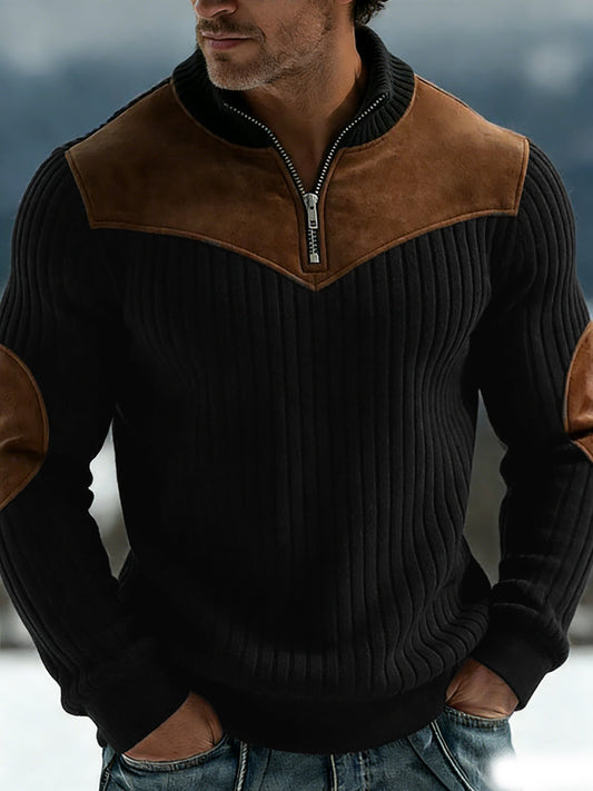 Férfi meleg színű blokkolt alkalmi cipzár pulóver