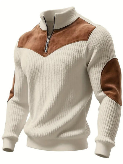 Férfi meleg színű blokkolt alkalmi cipzár pulóver