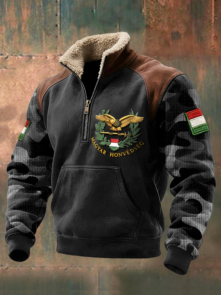 Férfi magyar sas álcázás patchwork nyomtatás állvány nyakörv pulóver