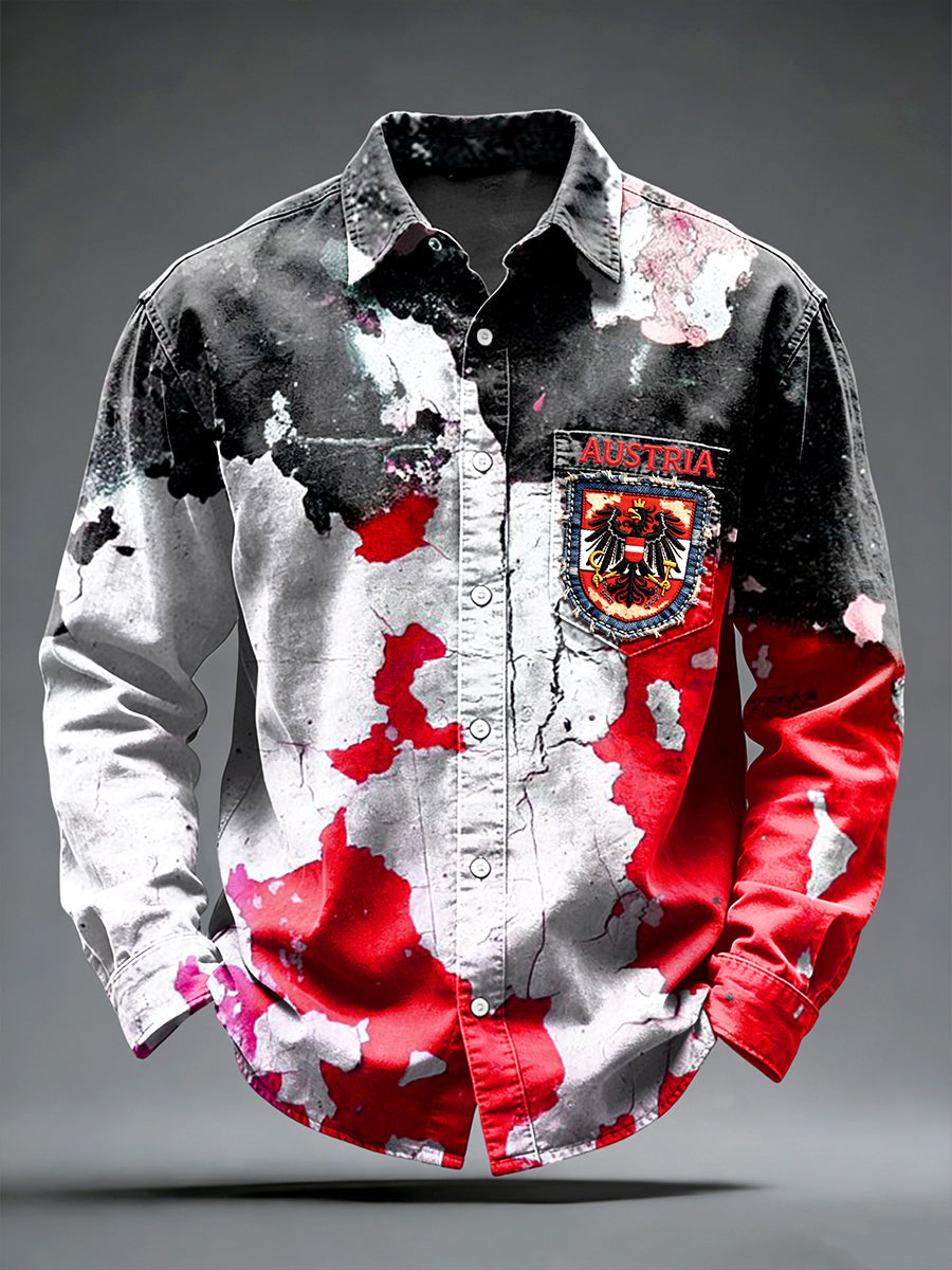 Férfi osztrák sas nyomtatás vintage ing