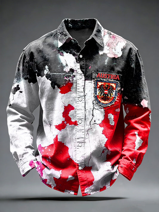 Férfi osztrák sas nyomtatás vintage ing