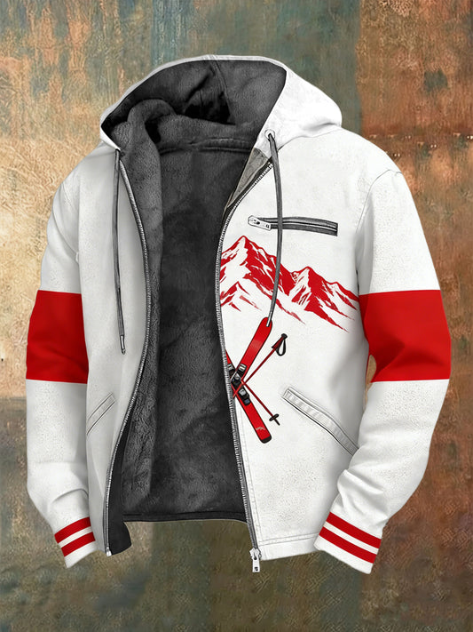 Férfi feltűnő red-mountain ski detail sherpa-lined zip-up csuklyás kabát