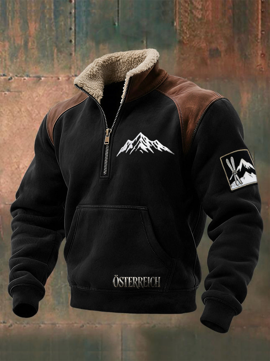 Férfi karcsú fekete osztrák hegyi embléma sherpa nyakörv pulóver