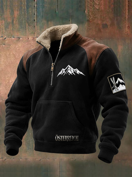 Férfi karcsú fekete osztrák hegyi embléma sherpa nyakörv pulóver