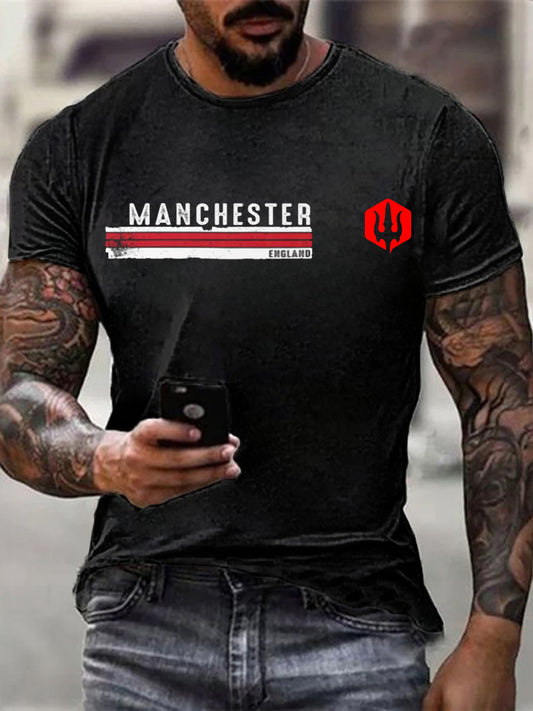 Retro brit manchester united kultúra és művészeti minta alkalmi rövid ujjú póló