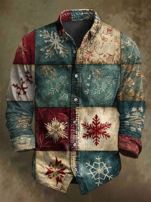 Retro karácsonyfa hópehely kockás nyomtatás alkalmi hosszú ujjú ing