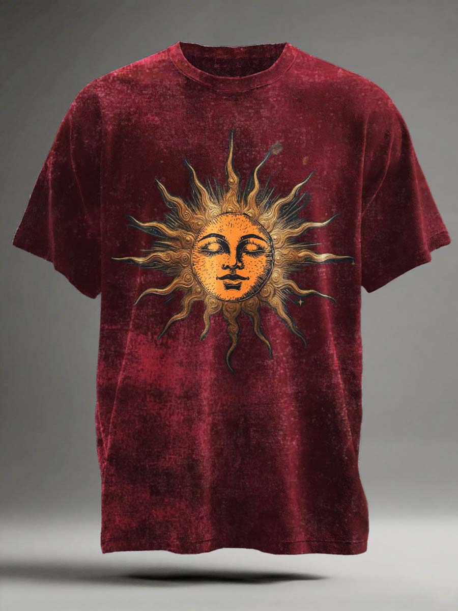 Absztrakt retro nap nyomtatás alkalmi rövid ujjú póló