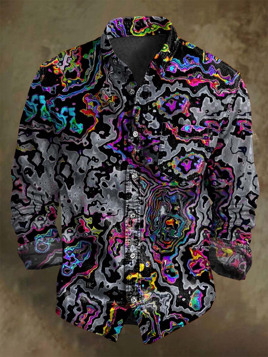 Színes absztrakt kontraszt nyomtatás alkalmi hosszú ujjú ing