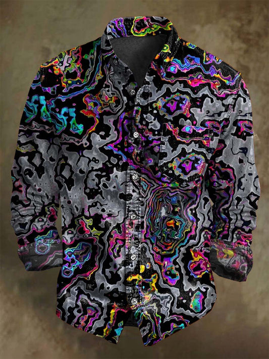 Színes absztrakt kontraszt nyomtatás alkalmi hosszú ujjú ing