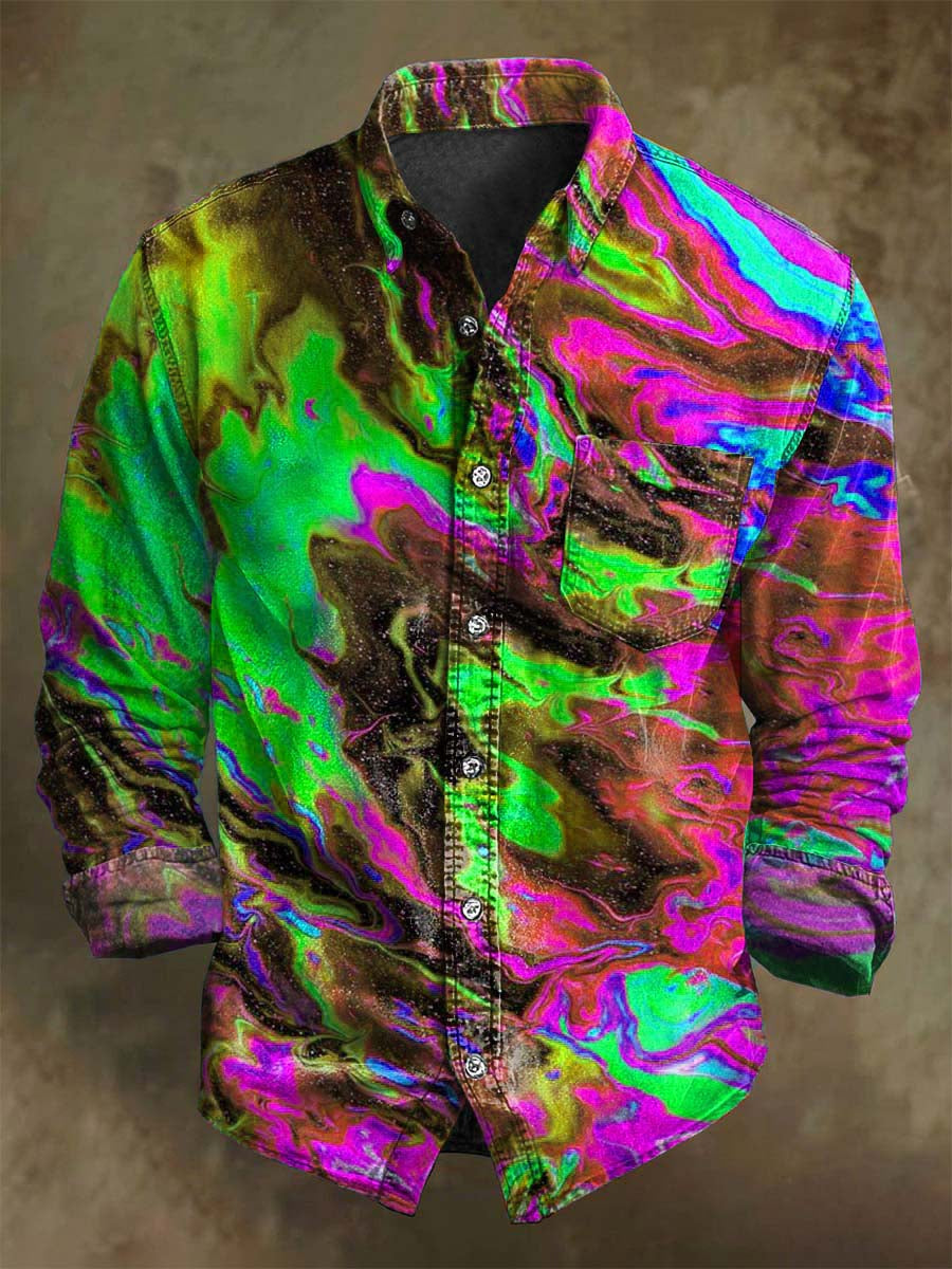 Absztrakt szín clash art rendering alkalmi nyomtatott hosszú ujjú ing