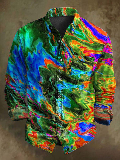 Absztrakt szín clash art rendering alkalmi nyomtatott hosszú ujjú ing