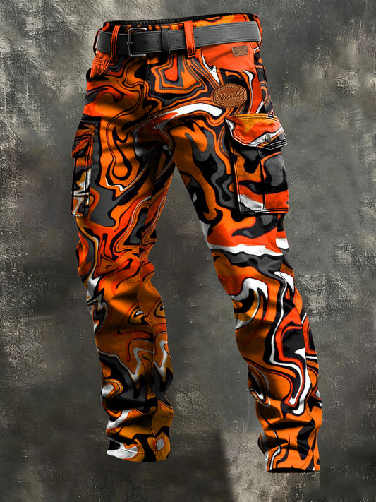 Férfi vintage üzleti álcázás nyomtatás retro művészet alkalmi munkaruhák nadrág