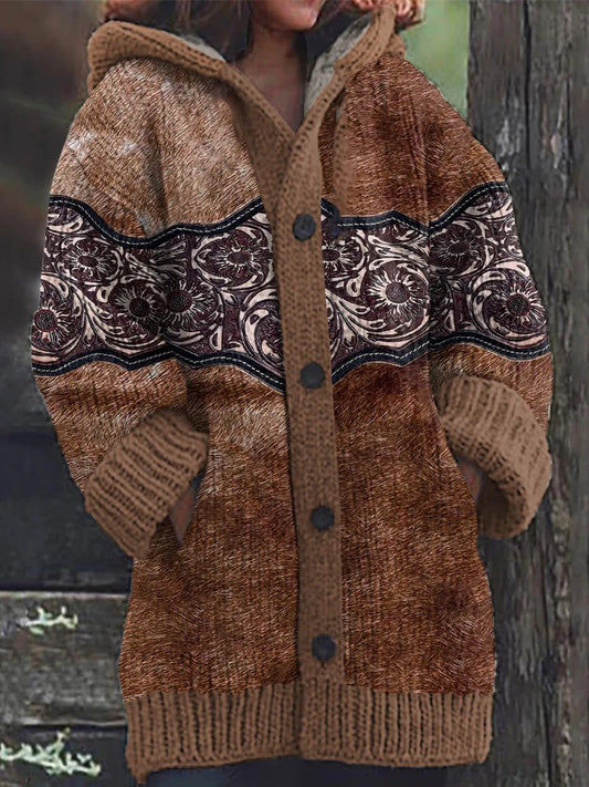 Női nyugati vintage nyomtatás kompozit gyapjú hosszú kabát