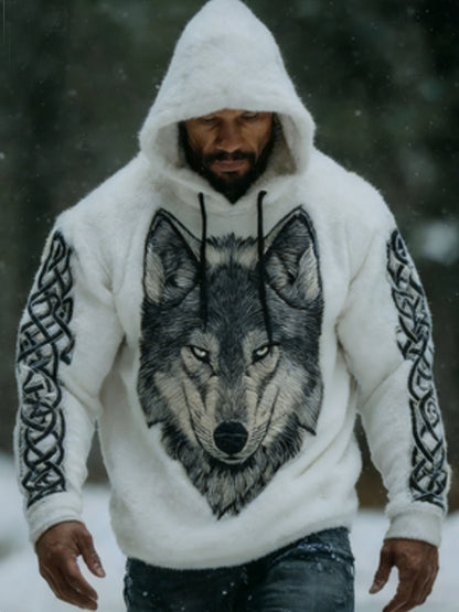 Férfi viking vintage farkas kelta flanella meleg kapucnis