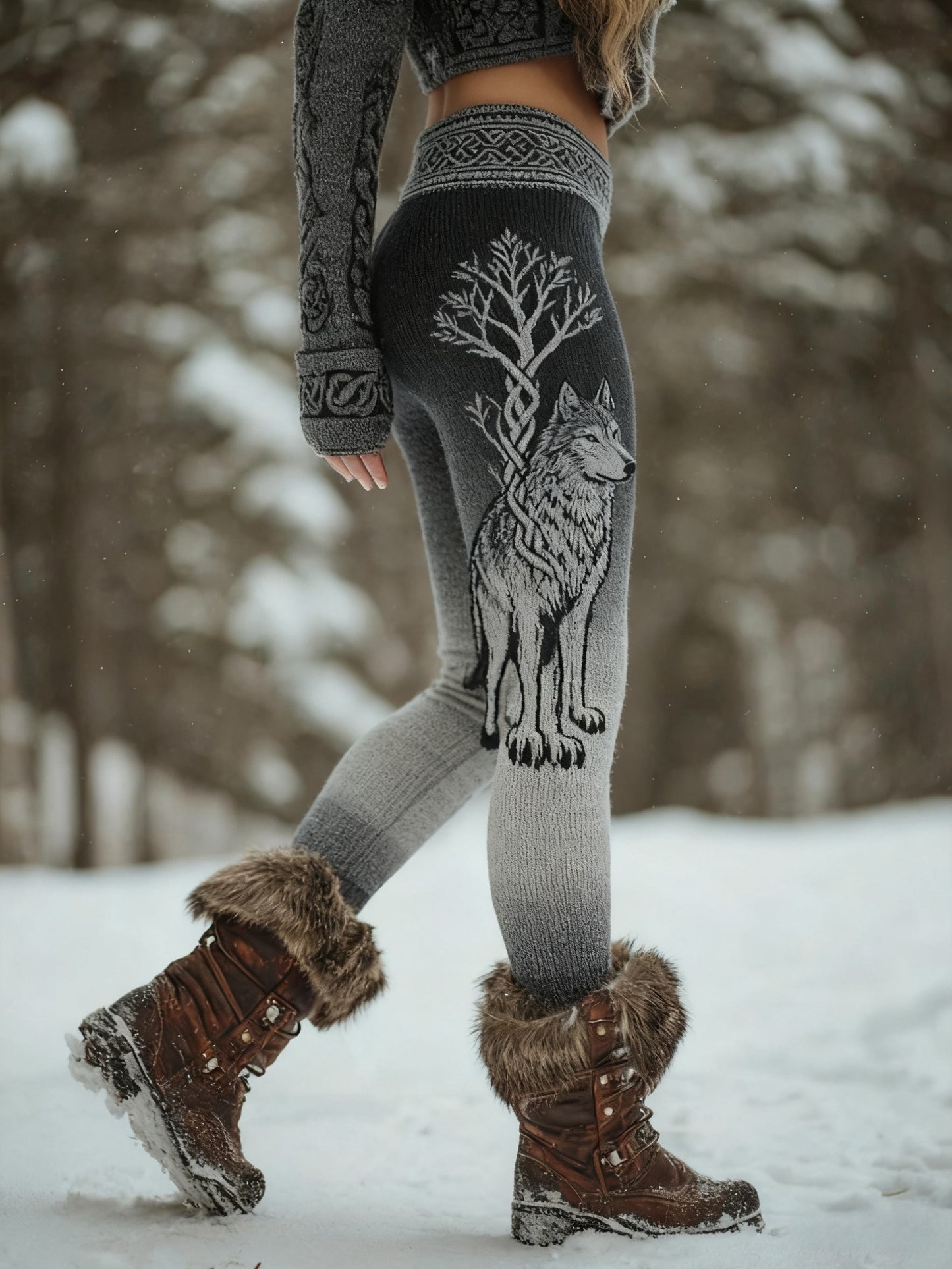 Női viking wolf kelta csomó az élet fája gradient sport stretch leggings
