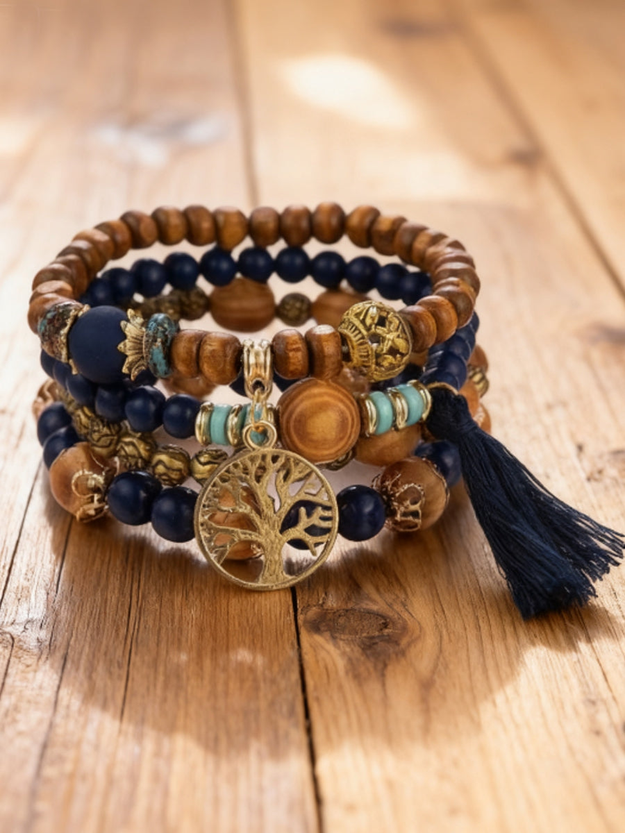 Női viking életfa bohém többrétegű fából készült gyöngy karkötő