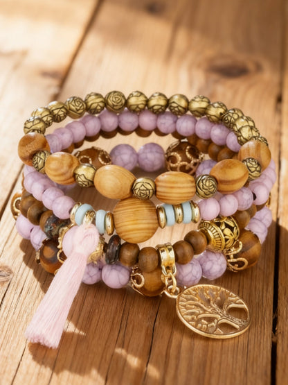 Női viking életfa bohém többrétegű fából készült gyöngy karkötő