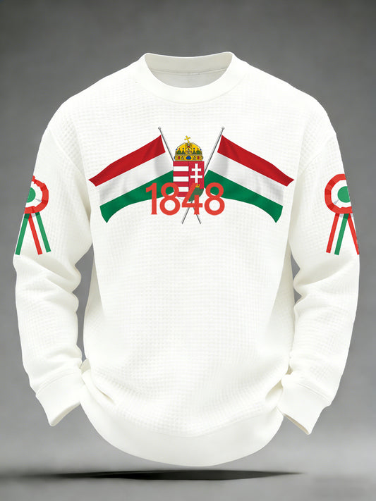 Férfi alkalmi hosszú ujjú póló magyar 1848-as forradalom emlékelemekkel nyomtatás