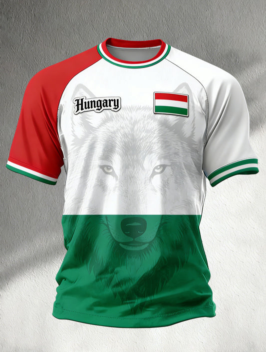 Férfi magyar zászló színvilágú művészeti nyomtatott póló