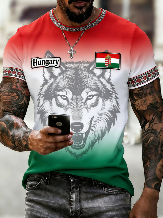 Férfi magyar zászló színvilágú művészeti nyomtatott póló