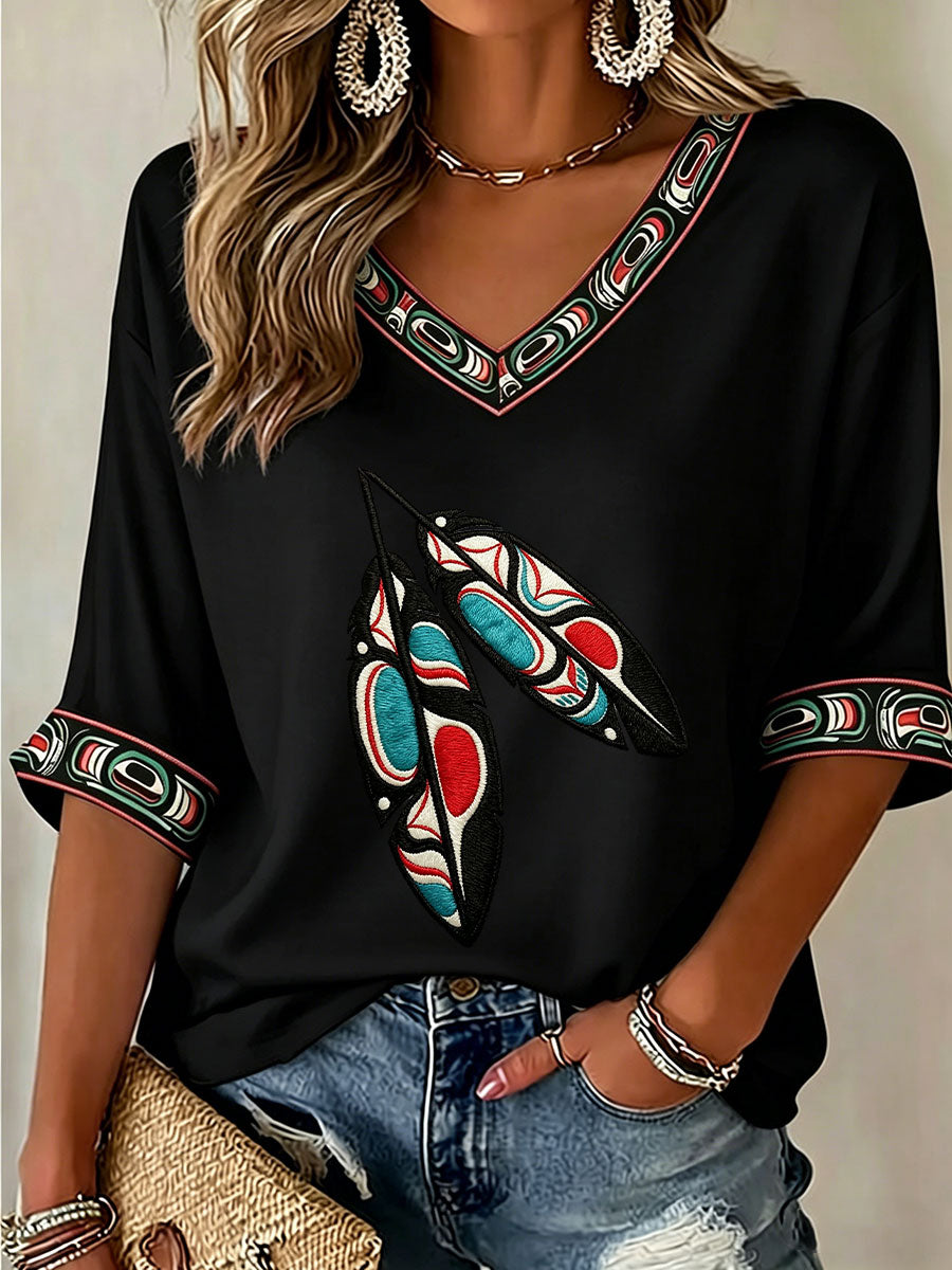 Women's Indigenous Floral Print Casual T-shirt